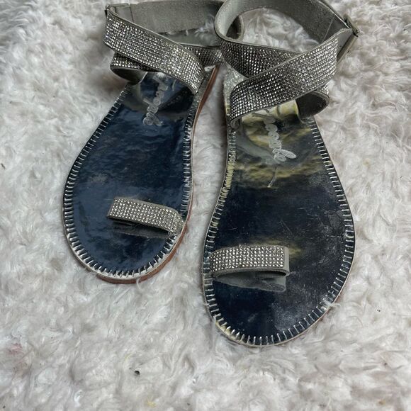 Free People Sunset Cruise Leather Sandals Silver Rhinestones ankle strap SZ7.5 - Picture 2 of 8